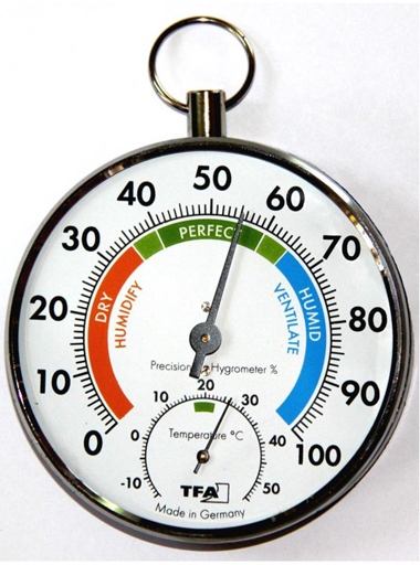 A hygrometer is an instrument used to measure the amount of water vapor in the air.